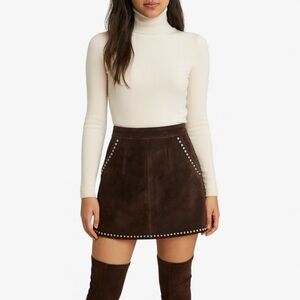 FRAME Suede Studded Mini Skirt – Size 23 - Brown Western Chic